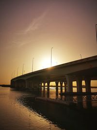 Bridge over river against sky during sunset