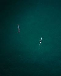 High angle view of sailboat in sea