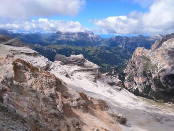 Scenic view of mountains against cloudy sky