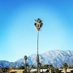 Scenic view of mountains against clear blue sky