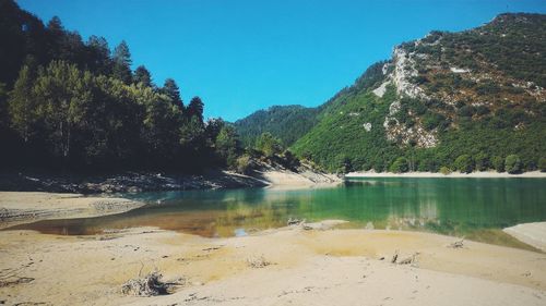 Scenic view of river against clear sky