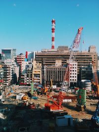 View of buildings against clear sky