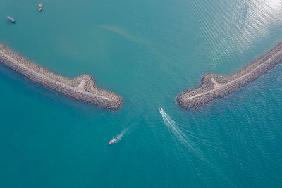 High angle view of boats in sea