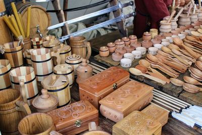 High angle view of food for sale in market