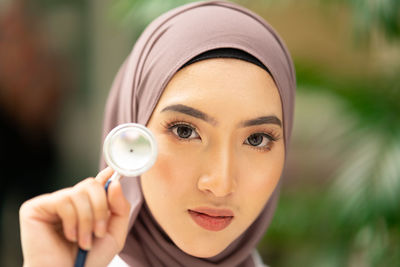 Close-up portrait of a beautiful young woman