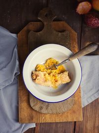 High angle view of breakfast served on table