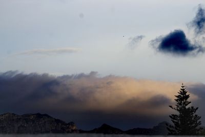 Low angle view of silhouette mountains against sky during sunset