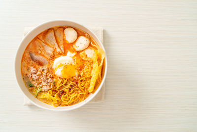 High angle view of food in bowl on table