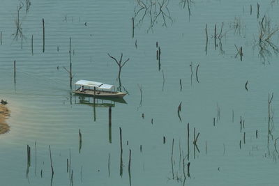 High angle view of floating on lake