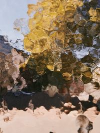 Full frame shot of rocks with reflection in water