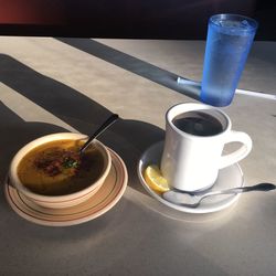 Close-up of coffee served on table