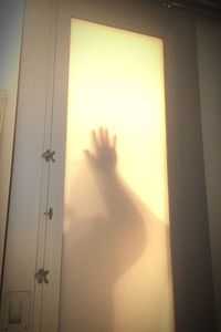 Cropped image of man looking through window