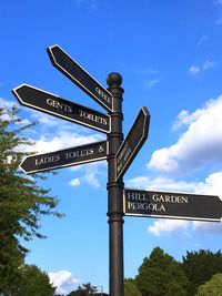 Low angle view of road sign against sky