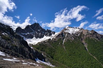 Scenic view of mountains against sky during winter