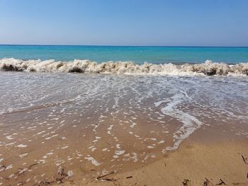 Scenic view of sea against clear sky