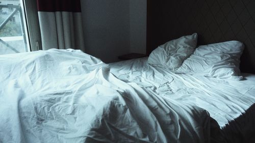 View of messy bed