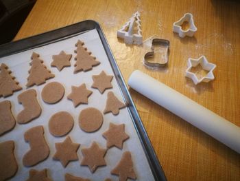 High angle view of cookies on table