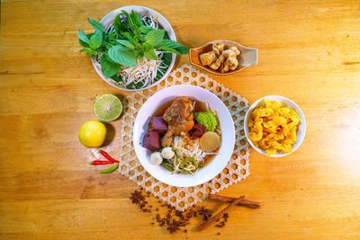 High angle view of food on table