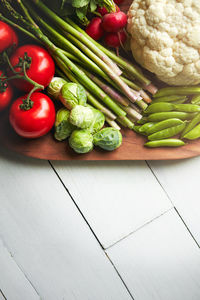High angle view of vegetables on table