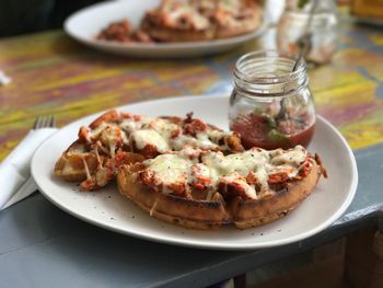 Food served in plate on table