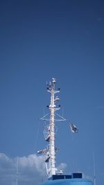 Low angle view of ship against clear blue sky