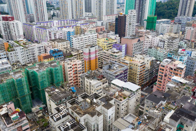 High angle view of city buildings