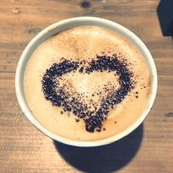 High angle view of cappuccino on table