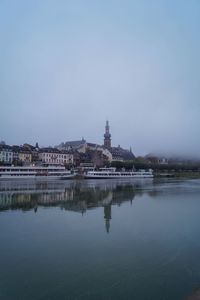 Reflection of buildings in lake