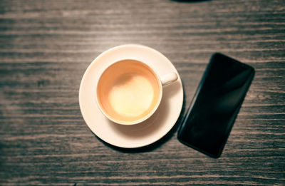 High angle view of coffee on table