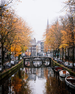 Boats moored in canal