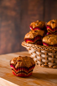 Close-up of cupcakes on table