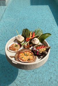 High angle view of fruits in bowl on table