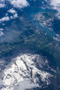 Aerial view of snowcapped mountain against sky