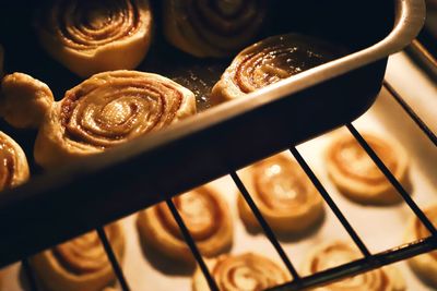 High angle view of pastries in container