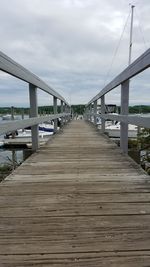 Footbridge over river against sky