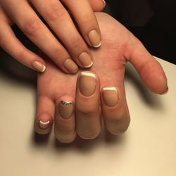 Close-up of woman hand on table