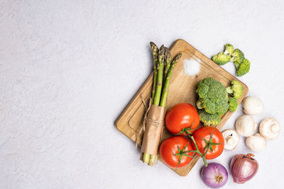 High angle view of fruits on white background