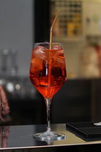 Close-up of wine glass on table