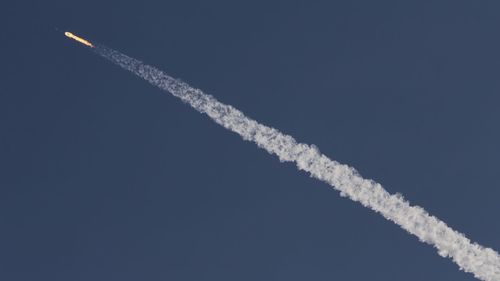 Low angle view of rocket  vapor trail in sky