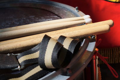 Close-up of drum stick of marching band