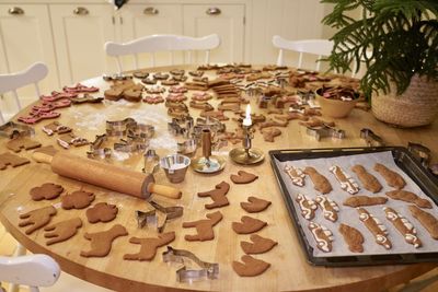 High angle view of cookies on table