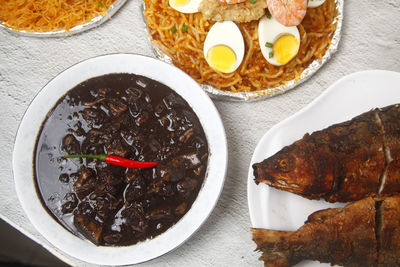 High angle view of food on table