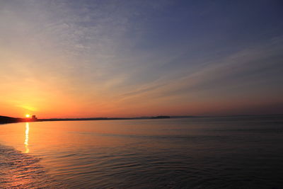 Scenic view of sea against romantic sky at sunset