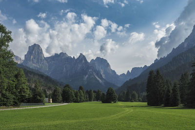 Panoramic view of landscape and mountains against sky