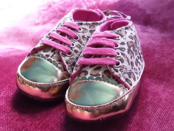Close-up of shoes on table