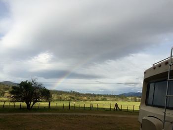 Scenic view of field against cloudy sky