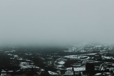 High angle view of townscape against sky during winter