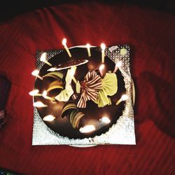 High angle view of cake on table