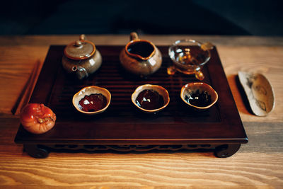 High angle view of food on table