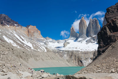 Panoramic view of snowcapped mountains against sky